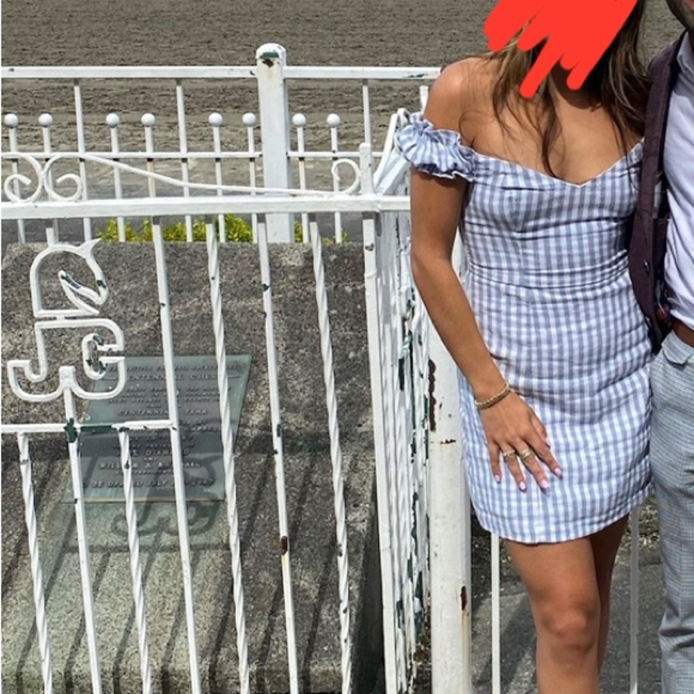 Gingham blue off the shoulder dress